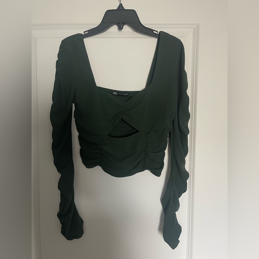 Zara Women's Dark Green Ruched Top sz M